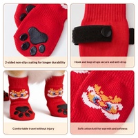 Nouvelles chaussettes pour animaux de compagnie, mignonnes, antidérapantes, en mélange de coton, motif dessin animé, style chinois, avec colle double face durable, pour Noël, pour l'exportation