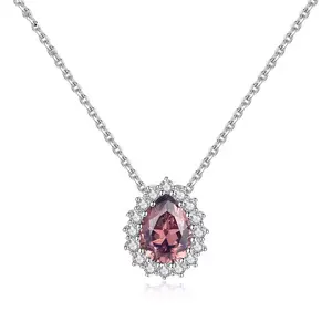 Bijoux fantaisie larme rose pierre précieuse 925 pendentif en argent Sterling collier pour femmes dame mariage saint valentin anniversaire cadeaux