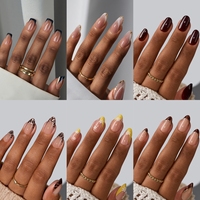 Faux ongles en amande courts à marque privée, de haute qualité, en gros, couleur nude unie, en gel souple, artificiels, en vrac, à presser, fournitures