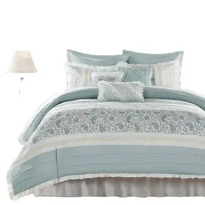 Microfiber pinch pleated Dawn Duvet Cover - Aqua , Floral Shabby Chic Duvet Cover Set Percale Light Weight Bed Comforter