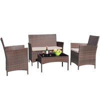 Ensemble de table et chaises de jardin en rotin, style campagnard américain, mobile, quatre pièces, avec table basse pour balcon et cour