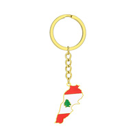 Porte-clés personnalisé en acier inoxydable émaillé avec carte du Liban, pendentif drapeau national pour souvenir, cadeau de voyage, vente en gros