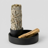 Ensemble brûleur d'aromathérapie en céramique noire nordique, kit de sauge et de Palo Santo, plateau de fumigation écologique, ornement parfumé pour chambre