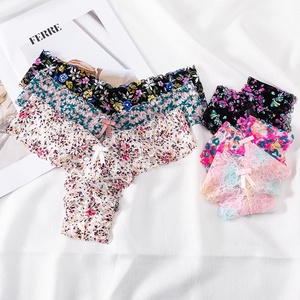 Braguitas de Bikini Triangulares de Cintura Baja para Mujer, Ligeras y Transpirables, con Estampado Floral de Encaje y Algodón, Estilo Pure Desire - Product Image 1