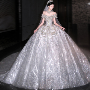 Свадебное платье Jancember LSHT103: Изысканное бальное платье с открытыми плечами, кристаллами и бисером, в стиле ампир - Product Image 1