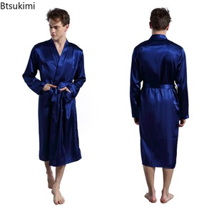 Wholesale <strong>Men's</strong> Silk Satin Robes Pajamas Long Sleeve Solid Sleepwear Kimono Male Bathrobe Leisure <strong>Men</strong> Loungewear <strong>Dressing</strong> <strong>Gown</strong> - Product Image 2
