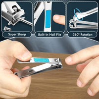 Longhui – Kit de coupe-ongles anti-éclaboussures en acier inoxydable avec lames biseautées, lime à ongles et couteau de manucure – Outils de soin des ongles 3 pièces pour les orteils