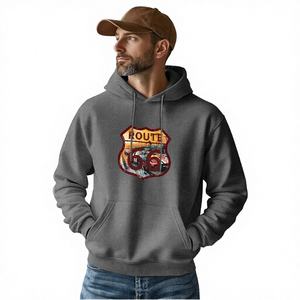 Hecho en EE. UU., Envío Gratuito, MOQ=1, Sudadera con Capucha con Estampado 2D de Graffiti Route 66, Corte Regular para Hombre, Sudadera Informal de Alta Calidad y Peso Pesado - Product Image 3