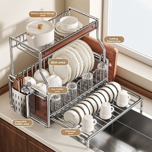 Vintage Style Metal Non-Folding <b>Standing</b> Kitchen Multi-Function Draining Rack for Bowls <b>Dishes</b> Plates Chopsticks - Product Image 2