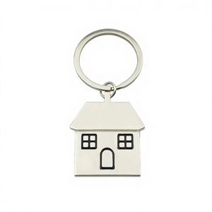Porte-clés personnalisé en forme de maison en argent, pendentif cadeau, porte-clés en métal - Product Image 1