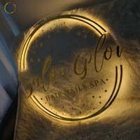 Enseigne LED Personnalisée pour Magasin, Logo Rond en Acrylique Doré, Lettre Lumineuse Néon Rétroéclairée 3D, Panneau Lumineux LED pour Réception et Mur de Bureau
