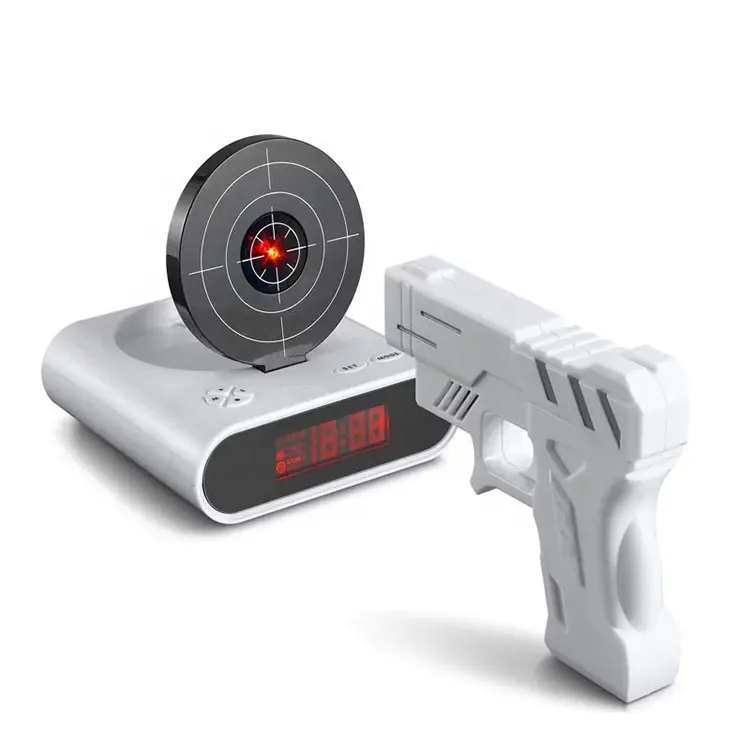 Gun Alarm Clock with Shooting and Recording Clock Feature Laser digital funny table & desk alarm clock Creative student kid gift