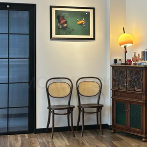 Sedia da Pranzo Ergonomica <span class=keywords><strong>in</strong></span> <span class=keywords><strong>Legno</strong></span> Antico con Schienale Alto <span class=keywords><strong>in</strong></span> Rattan, Stile Retrò per Interni - Product Image 2