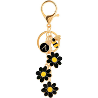 Porte-clés Lettre avec Fleur et Abeille pour Femmes et Filles - Breloque Initiale pour Sac à Dos, Sac à Main ou Cartable