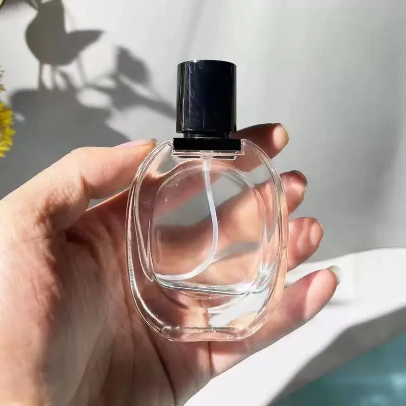 Frasco de perfume de vidro vintage com rótulo privado, frasco de 30ml, atomizador, spray de névoa fina vazio, recarregável, formato oval