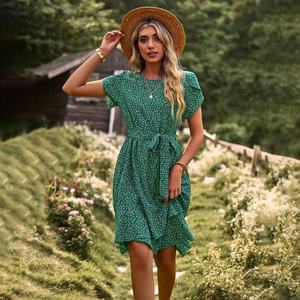 ชุดเดรสลำลองลายดอกไม้สำหรับผู้หญิงใส่ใน2025ฤดูร้อนคอแบบมีสายคาดเอวผ้าทอระบายอากาศได้กระดุมด้านหน้าติดโลโก้สำหรับใช้ในชีวิตประจำวัน - Product Image 3