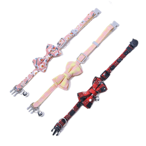 Collier pour animaux de compagnie personnalisé OEM, durable, réglable, imprimé mignon, à carreaux, rayé, confortable, rembourré en <span class=keywords><strong>nylon</strong></span>, pour chats et chiens, avec nœud papillon et clochette - Product Image 2