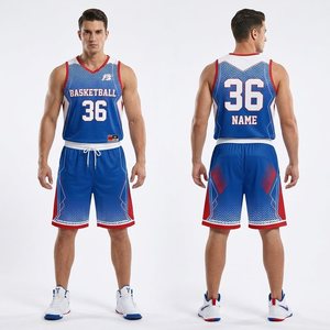 Ensemble d'uniformes de basketball personnalisés haut de gamme, motif géométrique <span class=keywords><strong>bleu</strong></span> en chevron, maillots d'équipe pour hommes à séchage rapide, col en V - Product Image 1