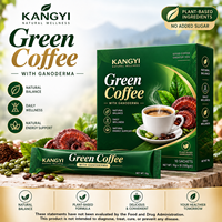 KANGYI Café Vert avec Extrait de Ganoderma, Boisson Instantanée au Café Herbal aux Champignons Reishi pour l'Énergie Quotidienne, 10 Sachets