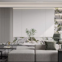 Meubles de salon modernes et minimalistes Lesso Home en ardoise cannelée, mur d'arrière-plan TV avec LED encastrées et niches ouvertes