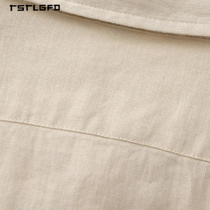 Chemise à manches longues en mélange de lin et de coton pour homme, col classique, couleur unie, élégante, style Old Money, décontractée pour la plage et les vacances - Product Image 6
