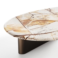 Table basse Newstar en marbre bleu Roma brésilien poli avec veines dorées modernes pour salon