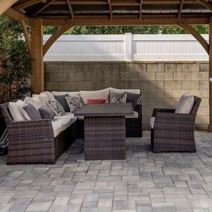 Muebles de jardín de mimbre, sofá de salón seccional para exteriores y mesa de comedor, sofá de esquina para Patio, balcón, <span class=keywords><strong>grupo</strong></span> de asientos en forma de L - Product Image 2