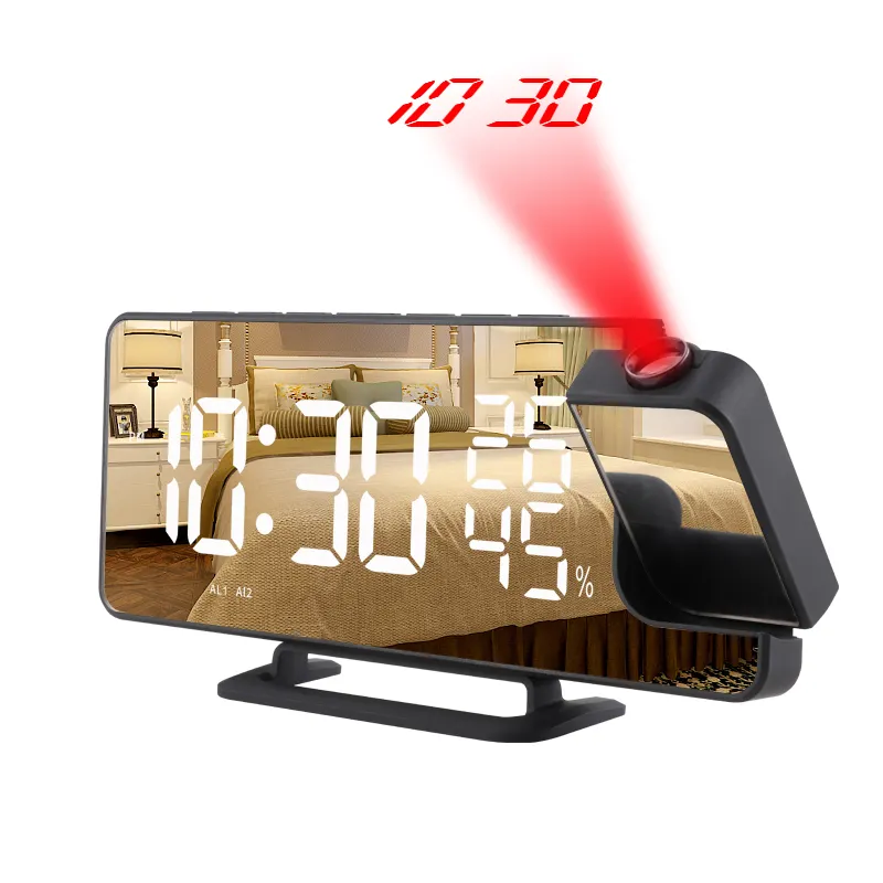 Miroir numérique led multifonction radio FM réveil affichage de la température et de l'humidité projecteur de bureau horloge