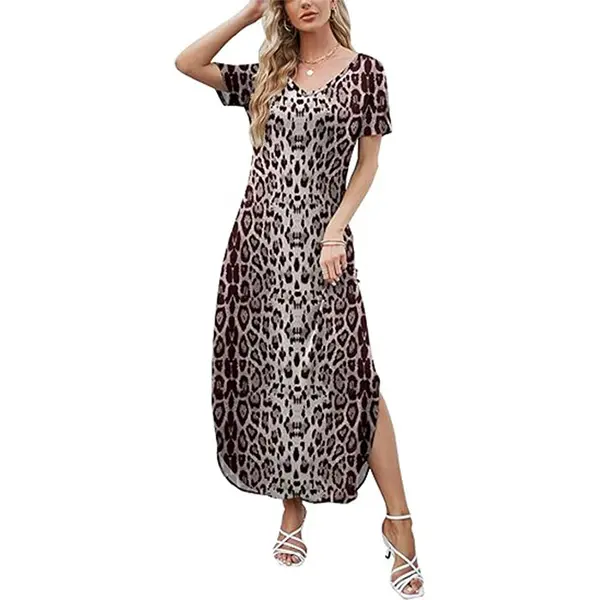 Của Phụ nữ mùa hè Maxi Dress Casual lỏng túi dài ăn mặc ngắn tay áo chia maxi Dresses Trọng lượng nhẹ vải dài váy