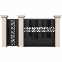 Ensemble de portail coulissant automatique en aluminium éclairé avec base montagne 3D pour entrée de villa, appartement ou espace industriel
