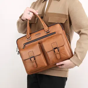 Bolso Vintage de piel auténtica para hombre, maletín de viaje para oficina y portátil