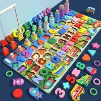 Papan Puzzle Permainan Memancing Kayu Montessori 8 in 1 Warna-warni, Mencocokkan Angka dan Bentuk, Mainan Edukasi untuk Anak Usia 0-24 Bulan