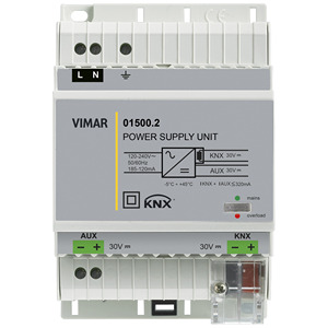 Unité d'alimentation Vimar 01500.2 320mA KNX 30V DC Sortie auxiliaire - Product Image 1