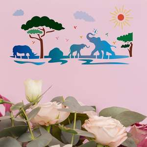 6 pièces réutilisables 5.9x11.8 pouces en plastique <span class=keywords><strong>animaux</strong></span> dessin pochoirs Lion girafe éléphant rhinocéros pour plancher de bois carrelage mural <span class=keywords><strong>peinture</strong></span> pour - Product Image 3
