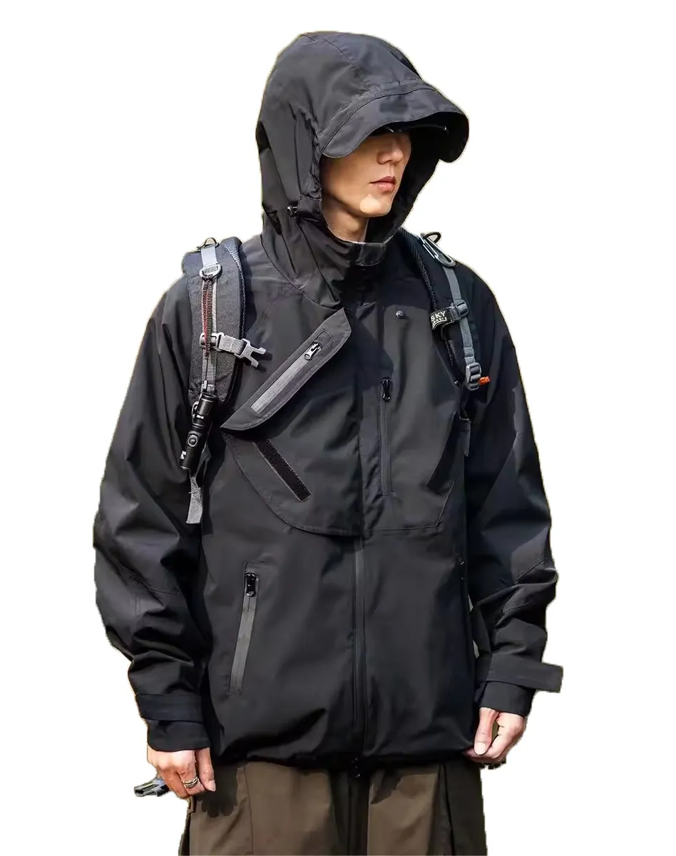 Jaqueta casual plus size de secagem rápida com capuz para caminhadas, reciclável, para escalada, montanhismo, à prova d'água, para uso ao ar livre