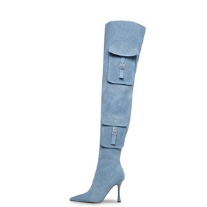 Big Size 44 Stage Women's Over Knee High Thin Heels Pockets Boots <b>Pointed</b> Toe Shoes Stiletto Wide Fit Long Booties - Product Image 2