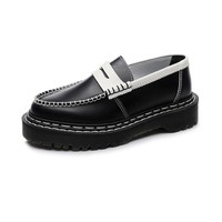 Chaussures en cuir véritable noires à semelle épaisse, style coréen, respirantes, imperméables, décontractées, tendance, polyvalentes, pour jeunes, en cuir pleine fleur