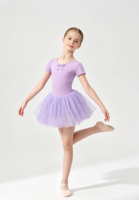 Vestido de Ballet con Tutú Morado de Manga Corta para Niñas Pequeñas, con Lentejuelas Brillantes, Tul, Spandex/Nailon, Estampado Digital, Leotardo para Danza Escénica