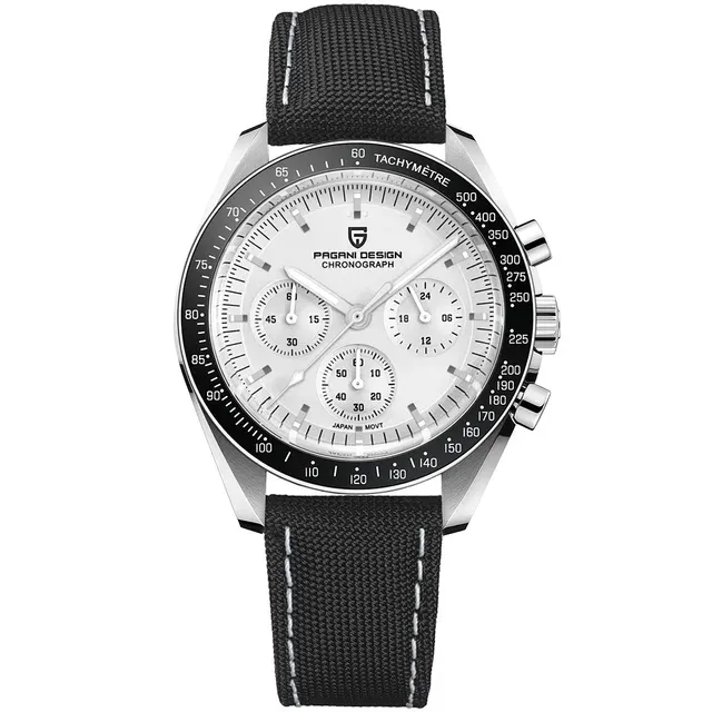 24Top arloji fesyen pria, jam tangan 1701 gaya klasik safir kristal Stainless Steel Jepang TMI VK63 tahan air 10 Bar
