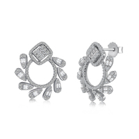 Dylam Trendy S925 Silver Hoop Circle Sun Divergent Shape Pave Diamond Baguette AAAAA Cubic Zircon Stud Boucles d'oreilles