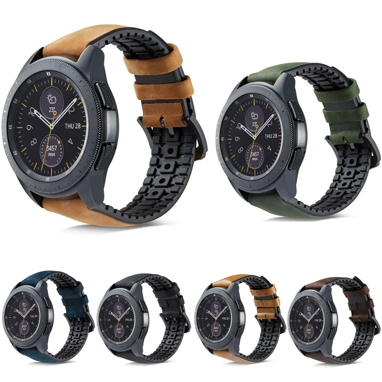 20mm 22mm Business Frosted Leather Stick Skin Silicone Wrist Strap For Samsung Galaxy Watch 3 Band For Samsung S3 Bracelet