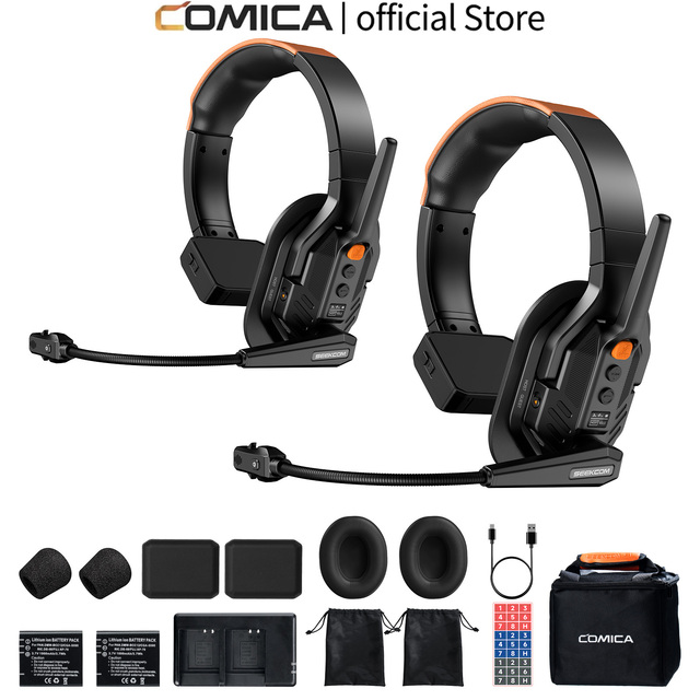 COMICA Seekcom S1 2.4GHz Full-Duplex Wireless Intercom System with Noise Cancellation Intercom Headset for Group Talk Filmmakers
