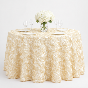 Wholesale Champagne 3D Rosette <b>Table</b> Cloth Raised Rose Banquet <b>Table</b> <b>Cover</b> for Event Rental And Catering - Product Image 1
