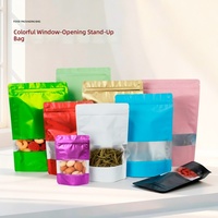 Sachet Doypack Coloré en Feuille Métallique avec Fenêtre Transparente, Sac d'Emballage Alimentaire Refermable à Fermeture Éclair pour Noix, Fruits Secs, Thé et Snacks