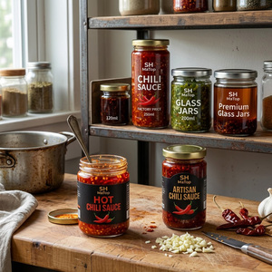 <span class=keywords><strong>Prix</strong></span> d'usine – Pots en verre vides de 200 ml pour sauce chili avec couvercles métalliques – Emballage alimentaire - Product Image 5
