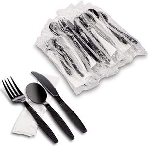 Custom Black Pp Plastic Heavy Duty Disposable Napkin And Cutlery Knife Spoon Fork Set