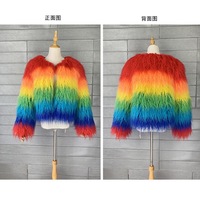 Haute qualité laine de mouton vêtements agneau mongolie fourrure veste moelleux fourrure arc-en-ciel couleur fausse fourrure manteau personnalisé