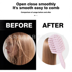 Mini peigne portable en plastique ajouré motif feuille, brosse à cheveux de voyage pour femmes, massage antistatique, grande taille - Product Image 5