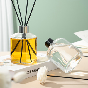 Difusor de Aroma para el Hogar, Botella Redonda de Vidrio Vací<span class=keywords><strong>a</strong></span> de 300 ml para Aceites Esenciales, con Tapa de Madera y Varillas - Product Image 4