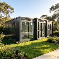 Maison conteneur ultra moderne à double aile, mur en verre, 2 chambres, pliable, prête à l'emploi, extensible, pour maison de jardin